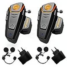 vFound BT-S2 1000 m Bluetooth-headset vattentät motorcykel motorcykelhjälm intercom intercom för 2 eller 3 åkare och ljud för Walkie Talkie GPS handsfree MP3-spelare FM-radio (2-pack)