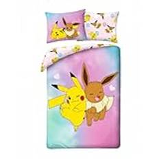 POKEMON PIKACHU och EEVEE - Sängkläder Set Påslakan 140 x 200 cm + örngott 70 x 90 cm - Vändbar - 100% Polyester - Flerfärgad