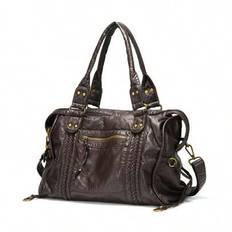 Retro Casual Cool Street Unisex Style Soft Brush Off Washed PU Vegan Leather Zipper Closure Zip Pockets Braid Decor Large Capacity Fits 13&#39; Laptop Tot - Coffee Brown - one-size