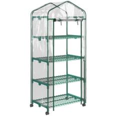 Utsunny small greenhouse with wheels 4-level transparent shelves