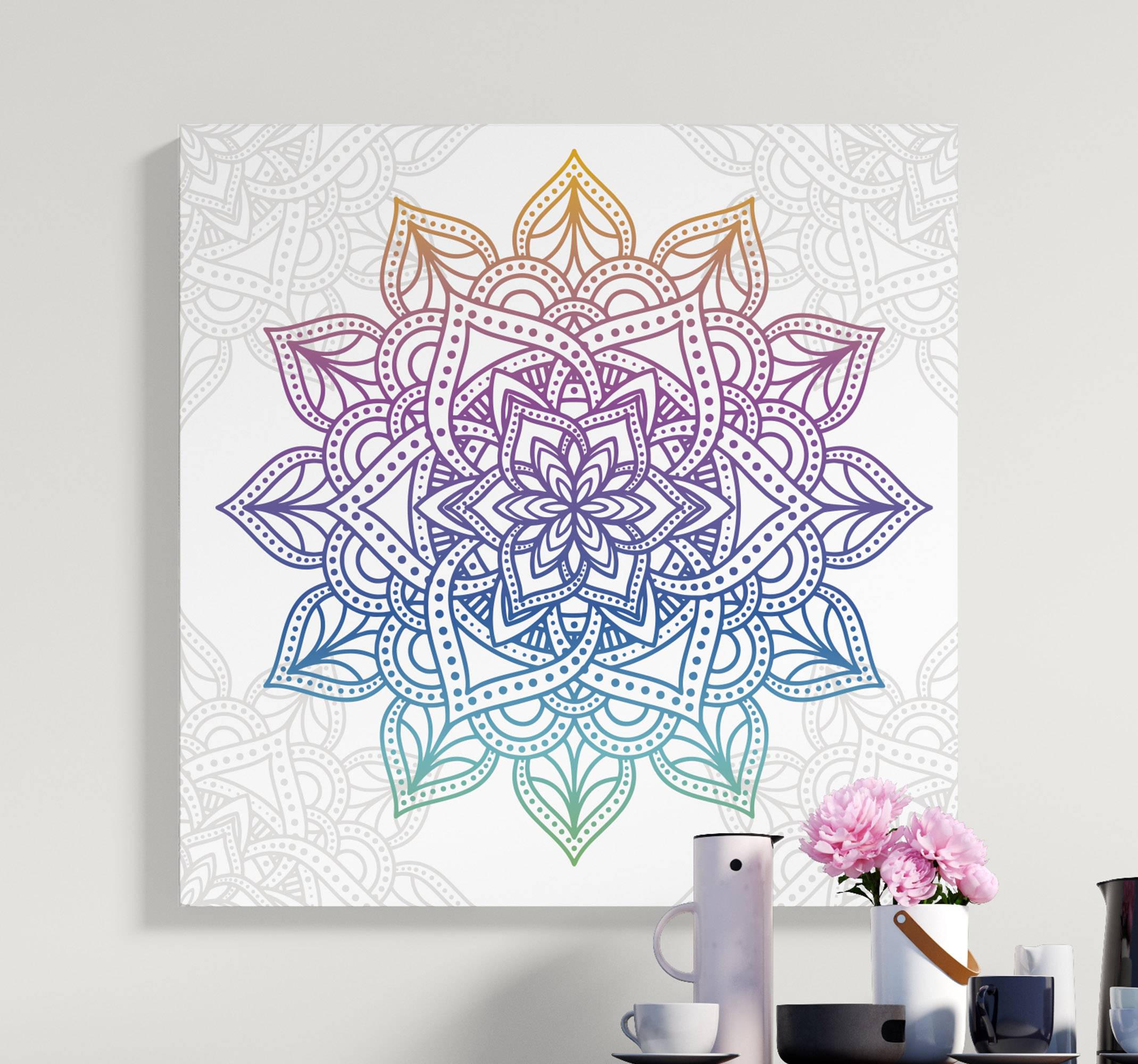 Färgglad tonad mandala tryck canvas tavla