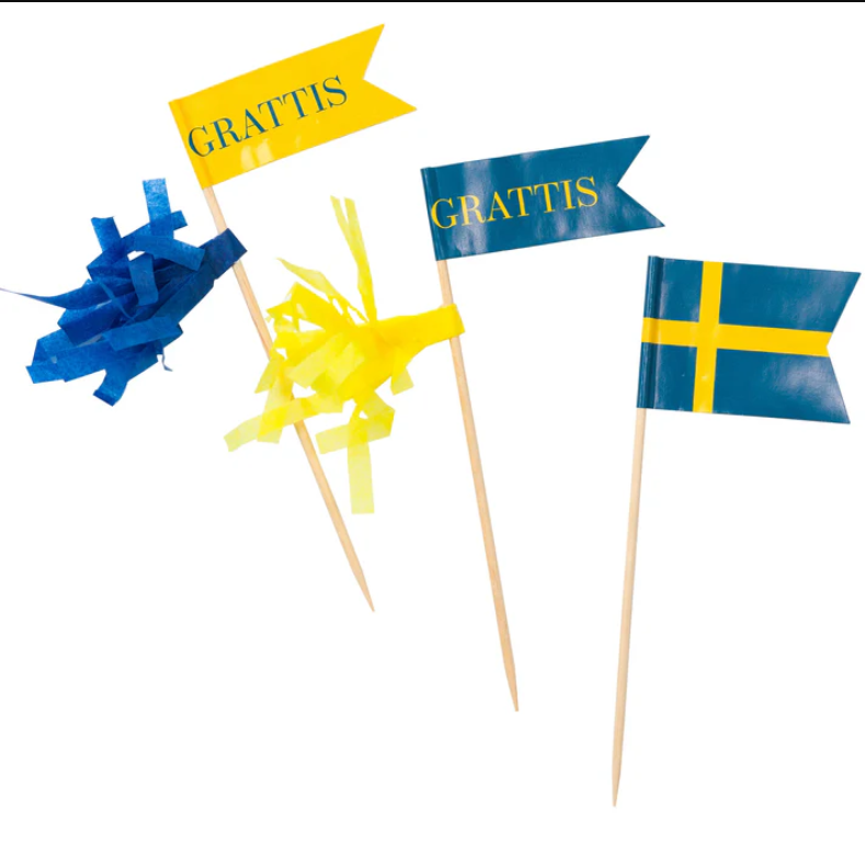 Cake picks "Grattis" - Sverigefärger