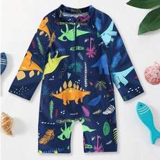 Ny baddräkt med dinosaurietryck för babypojkar, sommarbaddräkt i ett stycke, skyddande våtdräkt - Kungsblått (4Y,5Y,6-9M,9-12M,12-18M,18-24M,2-3Y)