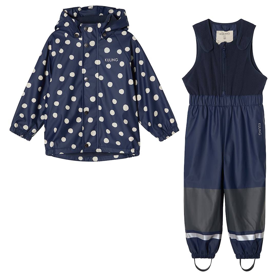 Kuling Ottawa Fodrat Regnställ Navy Polka Dots Navy Polka Dots-86/92 cm Marinblå 86/92 cm Pojkar, Flickor