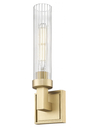 QUINCY Væglampe i metal og glas H42,5 cm 1 x E27 - Børstet messing/Klar rillet