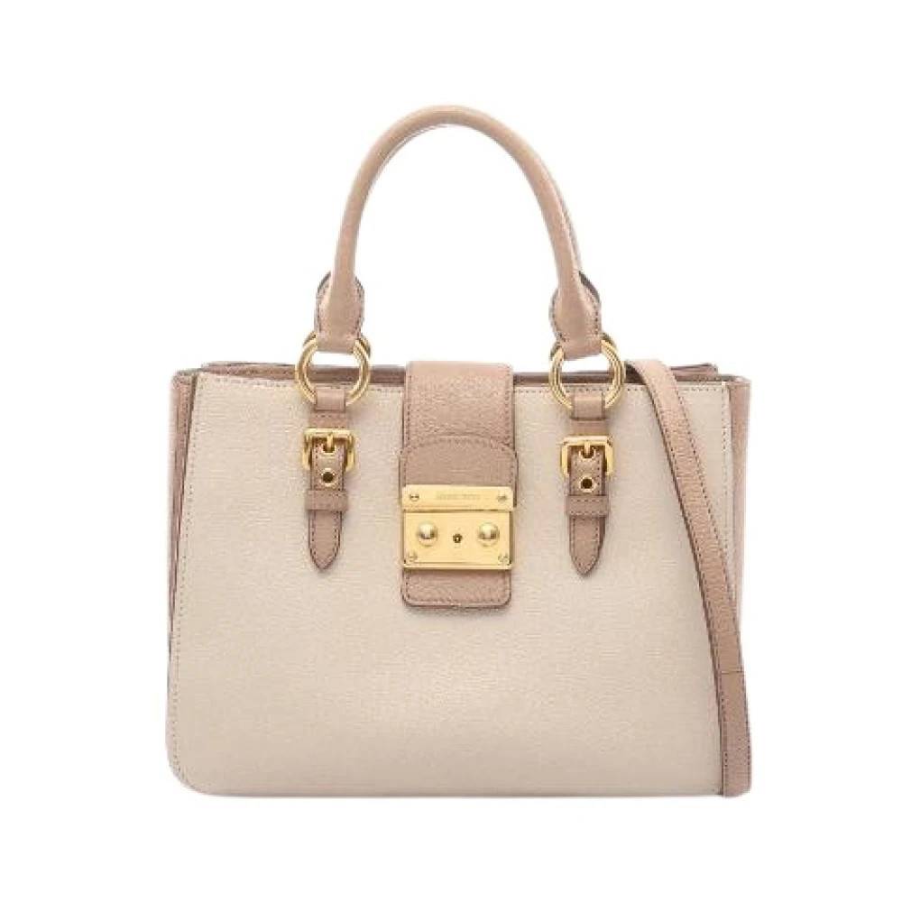 Miu Miu Pre-owned Pre-owned Madras Læder Tote Taske - Vintage - Dame - Beige - ONE SIZE - Læder