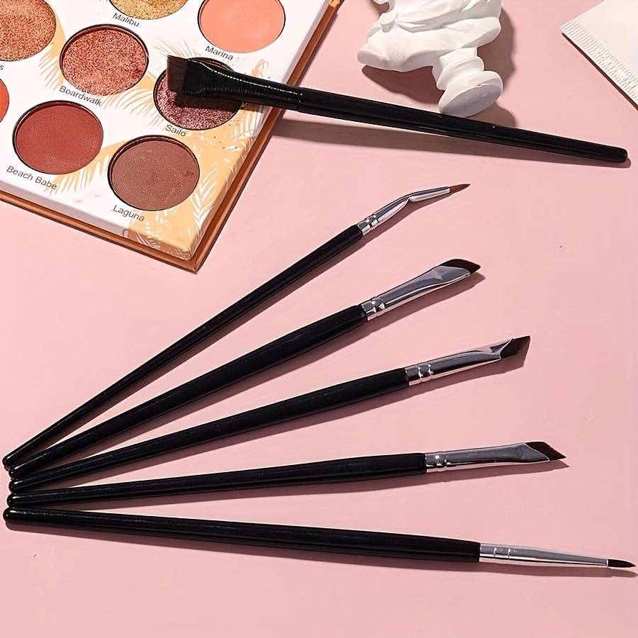 TEMU 7pcs Eyeliner And Brow Brush Set - Professional Eye Makeup Tools, Suitable For Smoky Looks, Nylon Bristles, Fragrance-free, Holiday Gift