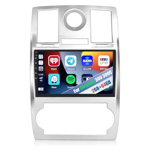 2G+64G CAMECHO Android 12 bilradio med satellitnavigering för Chrysler Aspen 300 300C 2005-2010,dubbel din radio med Carplay Android Auto,9 tums skärm,Bluetooth RDS Mirror Link+bakåtriktad kamera