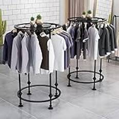 27,5 tum rund klädställning med övre hylla, metallklädvisningsstativ, fristående klädställ, Nakajima displayhyllor för detaljhandelskläder, svart, 70 cm