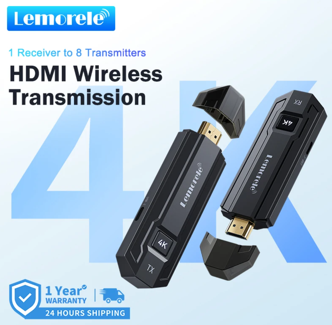 Lemorele 4K Wireless HDMI Transmitter and Receiver Plug &Play 50M Video Transceiver for PC TV Camera Projector Home Theater