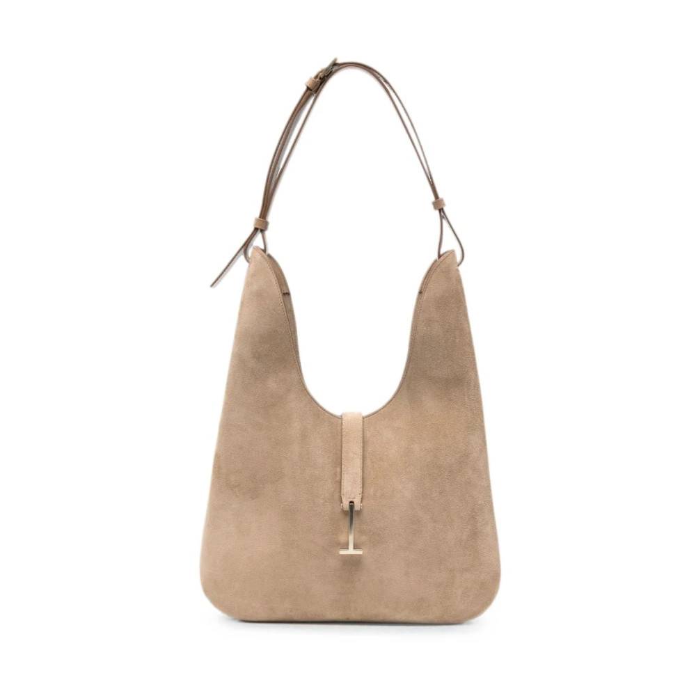 Tom Ford T-clasp Suede Skuldertaske - Tasker - Dame - Beige - ONE SIZE - Uld