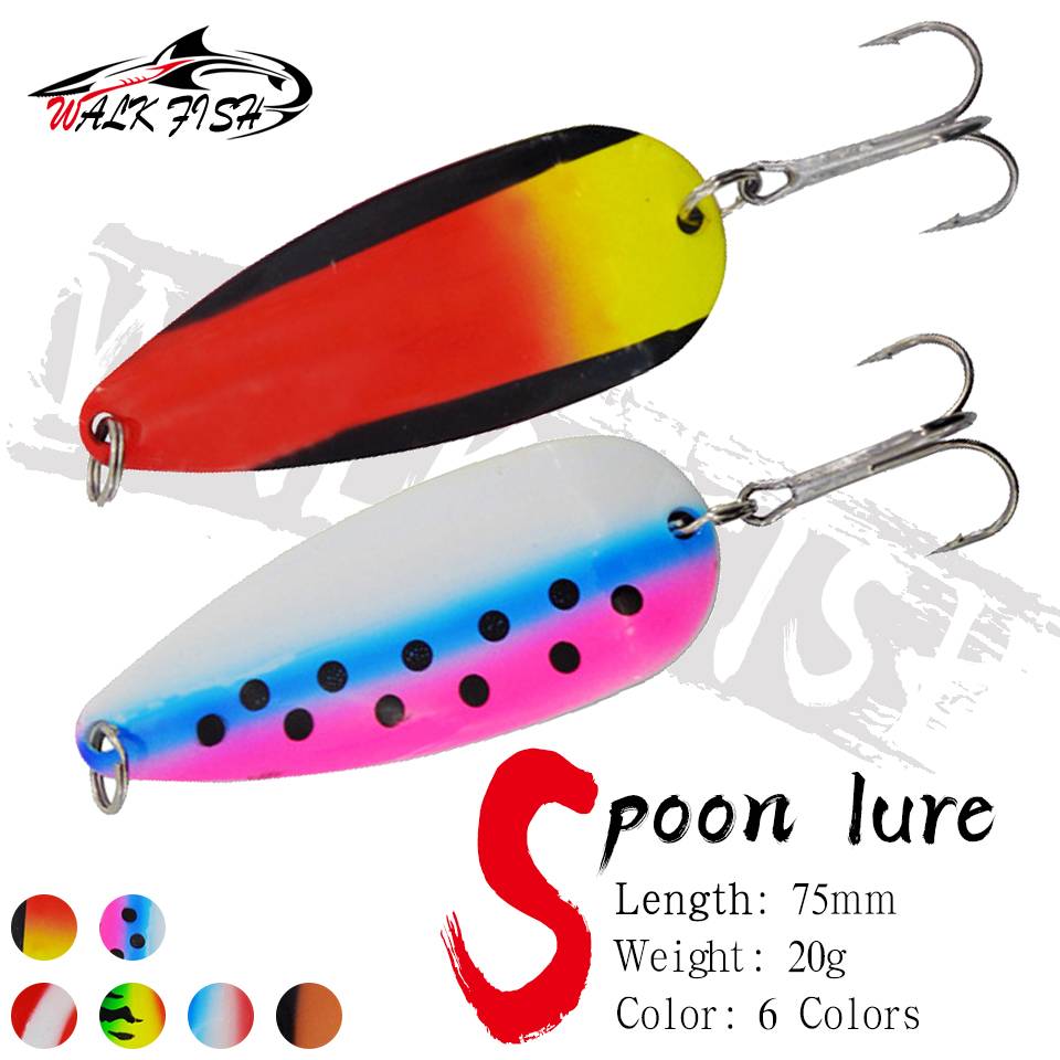 WALK FISH 1Pcs 20g Spoon Fishing Lure Mix Color Spinner Spoon Trolling Lures Trout Bass Fishing Tools Aritificial Metal Baits