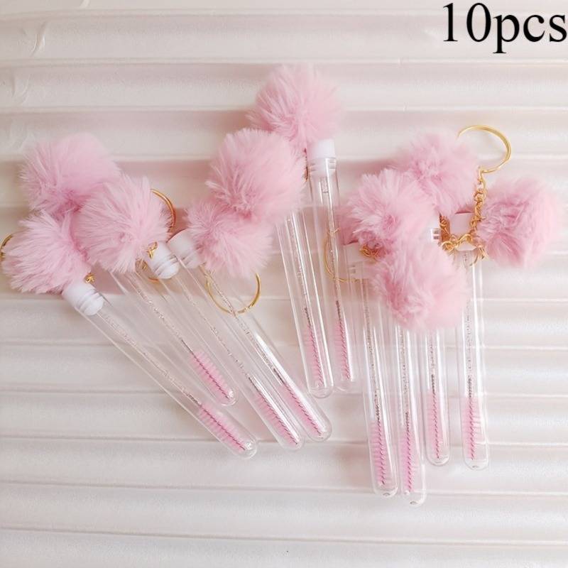 10pcs Disposable Glitter Cleaning Spoolie Brushes Mascara Wands Tubes Faux Keyring Eyelash Brush Makeup Tool Applicator Set