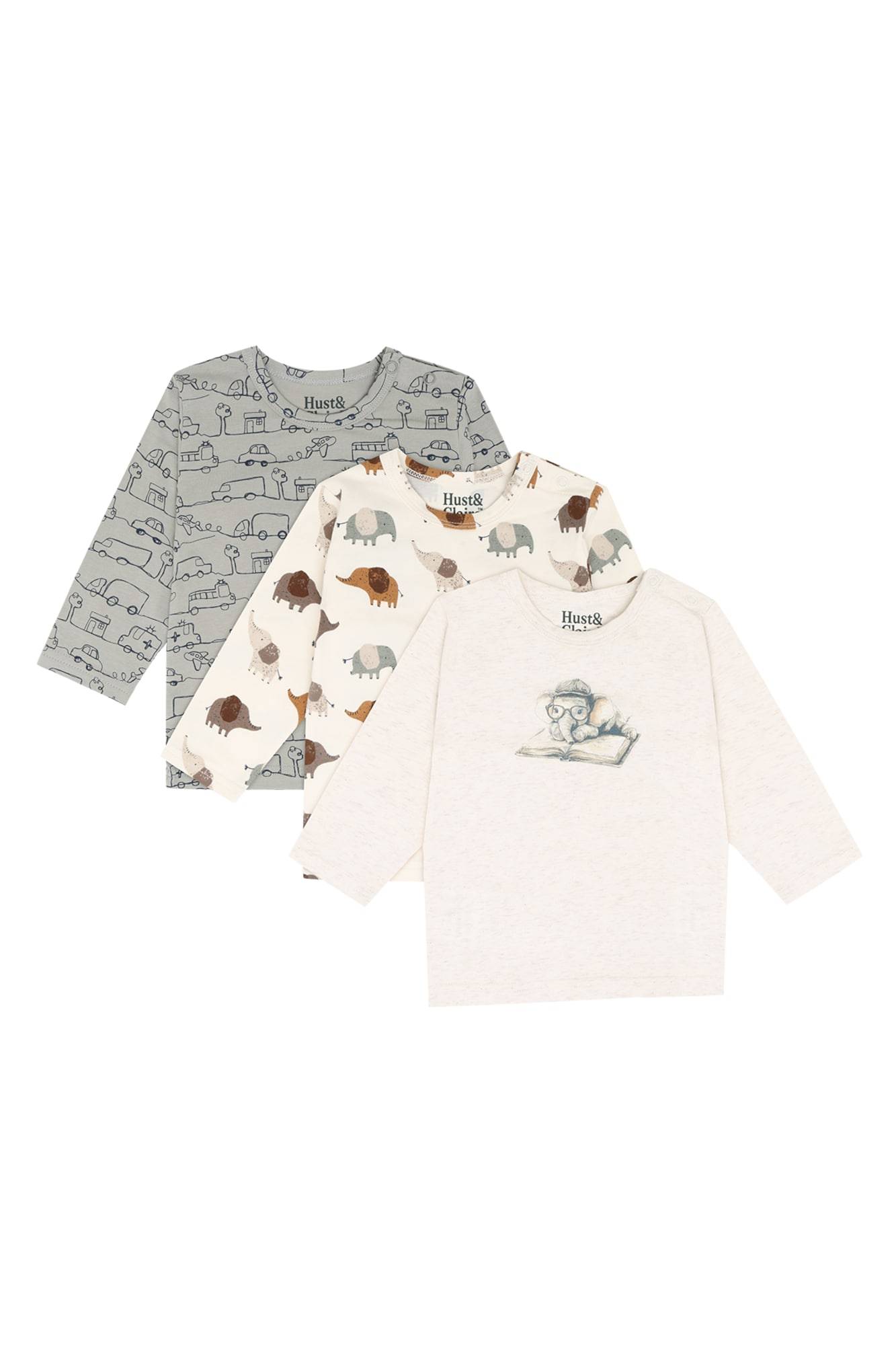 Hust & Claire T-shirt 'Albert Elephant' elfenben / choklad / pueblo / grå