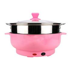 Electric Cooker with Steaming Pot 1000W Stainless Steel Large Capacity Multifunctional Shabu Shabu rosa