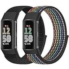 Bcuckood 2 st. nylonloop-armband kompatibla med Fitbit Charge 6/Fitbit Charge 5, för kvinnor och män, nylonkardborreband, ersättningsarmband, sport, sololoop, klockarmband för Fitbit Charge 6/Fitbit