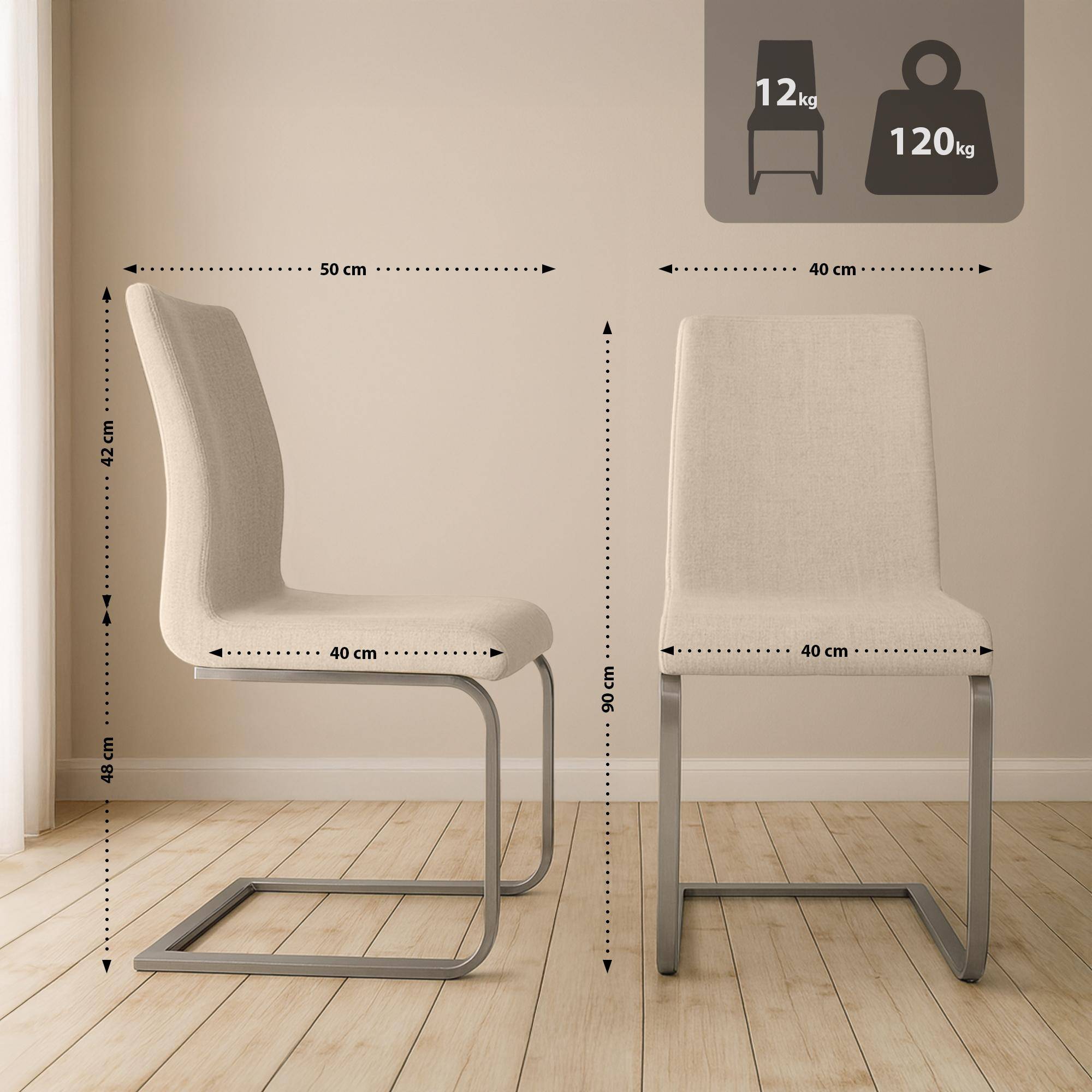 Set med 2 matsalsstolar Belfort-tyg, cremefärgad