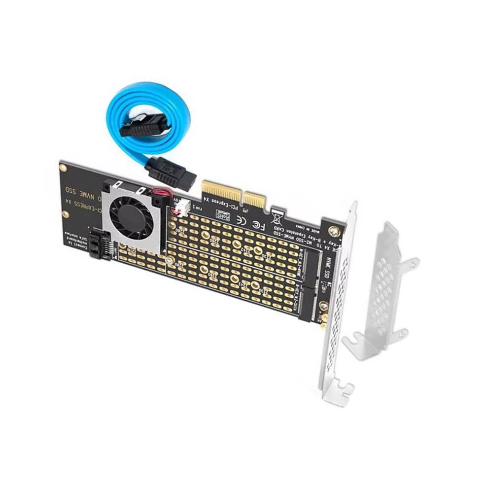 M.2 NVMe Adapter SSD to PCIe Card Key M Key B with Fan SATA3.0 Cable PCIE to M2 Adapter for 2230 2242 2260 2280 22110