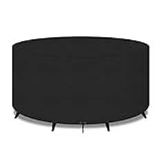 PATIO PLUS Stort runt trädgårdsbord möbelöverdrag 420D Oxfordtyg utomhus uteplats cirkulärt set skydd för stol set vattentät vindtät, anti-UV, trädgårdsöverdrag 230 x 90 cm, svart