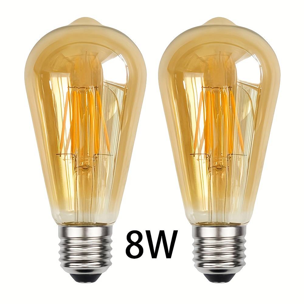 2pcs Tianfan Led Edison Bulbs Vintage Ceiling Compatible For E27 Base Socket, St64 4w/6w/8w Amber Glass Filament Bulbs Suitable For Home, Ceiling Fan, Table Replacement, (no Dimmable)