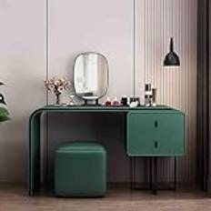 Vanity Set i konstläder, med pall och LED-spegel ， 3 ljusfärger Vanity Desk med lådor ， Makeup Vanity Desk för sovrum flickor kvinnor(Emeralds,100X48x73cm)