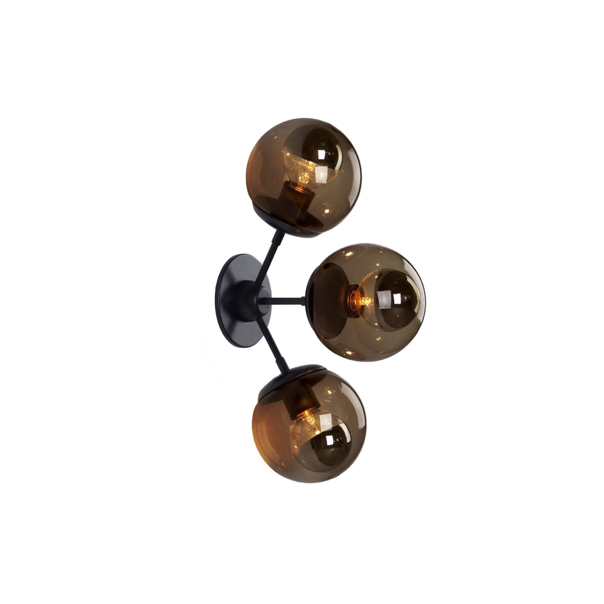 Roll & Hill - Modo Sconce - 3 Globes Rökfärgat glas, Mässing - Væglamper - Jason Miller - Brun,Guld - Metal