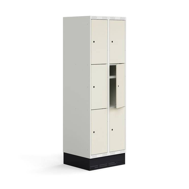 Elevskåp ROZ, 2 sektioner, 6 fack, inkl. sockel, 1890x600x550 mm, beige