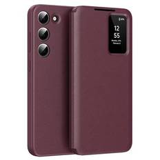Samsung Galaxy S22+ 5G Smart Clear View Flip etui med kortplads - Vinrød