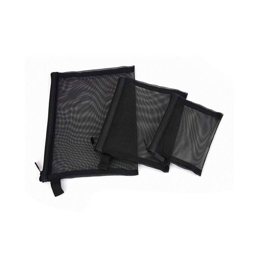 Zipper Mesh Bags, Pack of 3 (S/M/L), Beauty Makeup Cosmetic Accessories Organizer, Travel Toiletry Kit Set Storage Pouch, Black