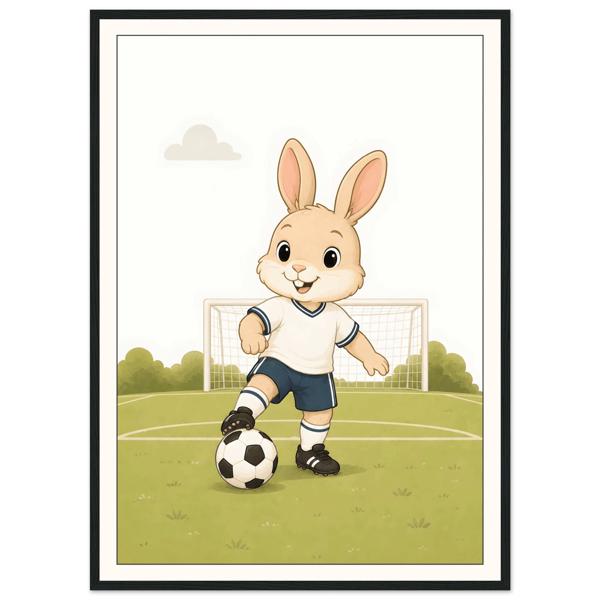Kanin spelar fotboll-50x70 cm / 20x28″ / Med ram / Svart