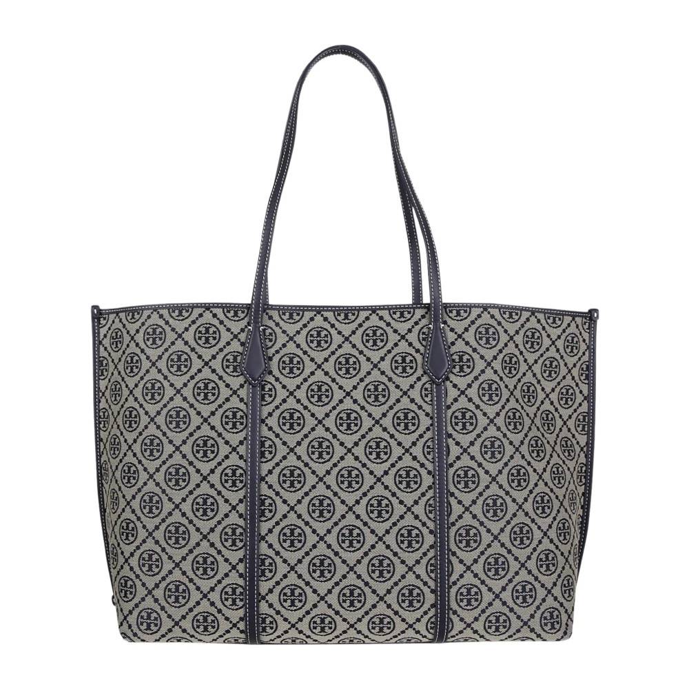 Tory Burch Perry T Monogram Tote - Tasker - Dame - Blå - ONE SIZE - Bomuld