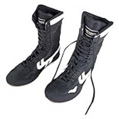 Generisk unisex boxningsskor, professionella högtopp boxträningsskor kampsportskor andas snörning design bekväma sneakers, svart, 35 EU
