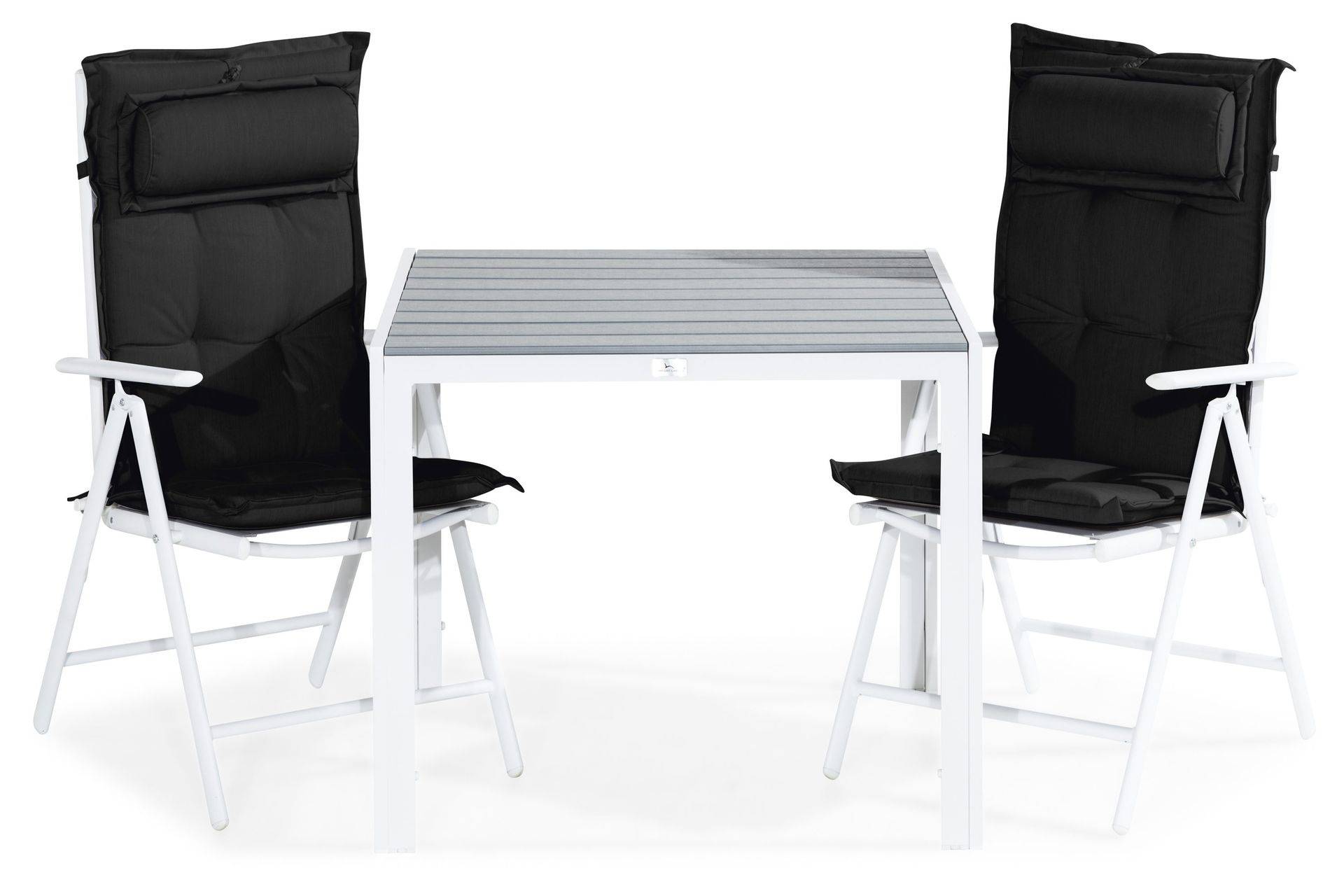 Tunis Matgrupp Utomhus 90x90 + 2 Maggie Positionsstol m Dyna - Vit/Grå/Svart Matgrupper utomhus