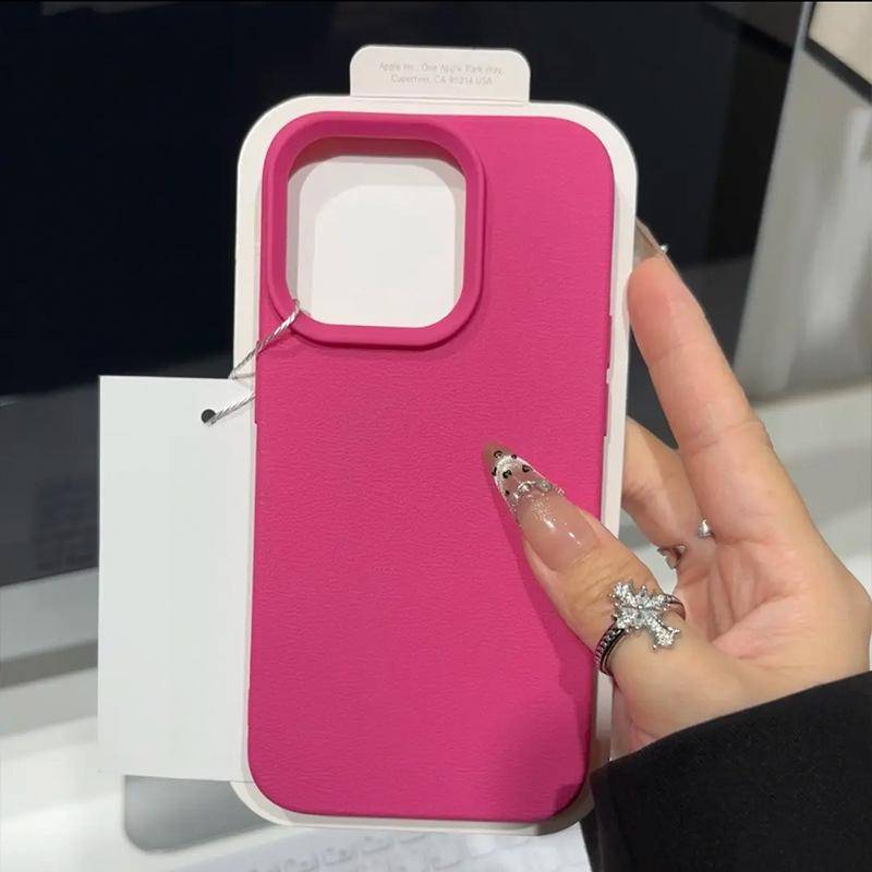 Lychee Pattern Apple 15promax Mobile Phone Case IPhone 16pro Simple 14 Solid Color 13 Creative 12 Protective Case Apple 16Plus