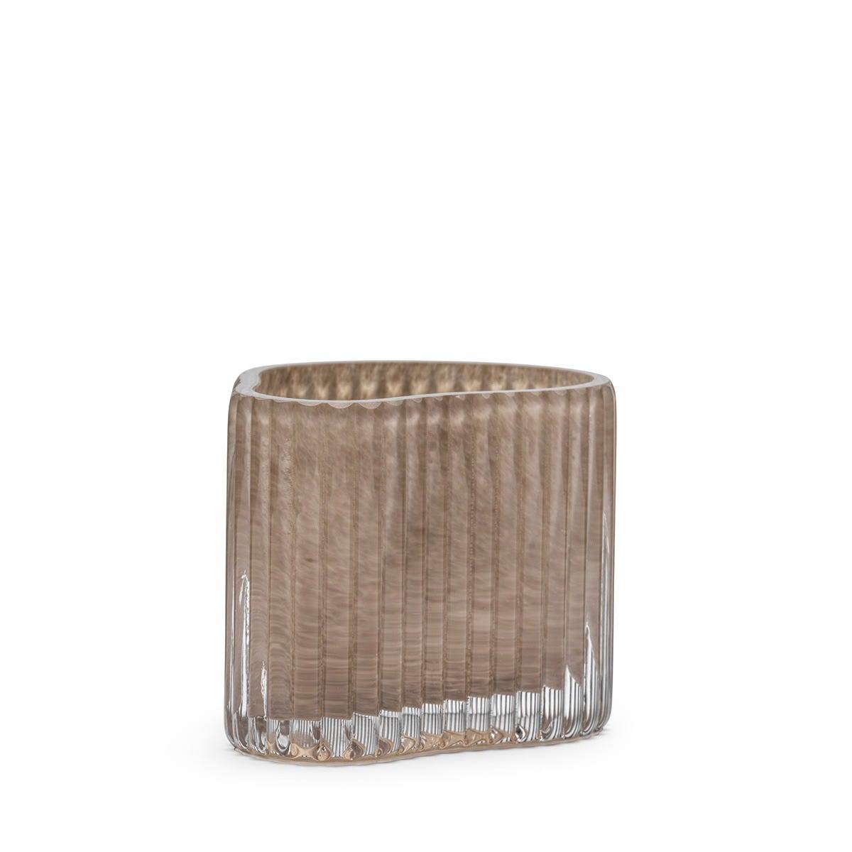 Ljuslykta Rillad Glas 10x8cm Beige