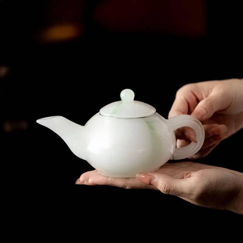 White Jade Emperor Green Glazed Teapot Creative Tea Infuser Pot Maker Kettle With Strainer Oolong Tea For Craft Supplies