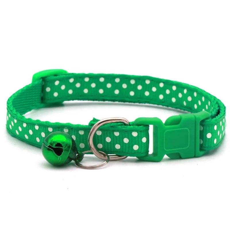 Adjustable Polka Dot Cat & Small Dog Collar with Bell - Green / 3 Pcs (3 Pcs)