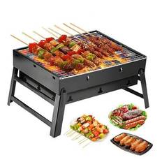Bärbar kolgrill, 17" hopfällbar bärbar BBQ kolgrill Kompakt bordsskiva Mini rökare Liten BBQ Grill utomhus för resor Bakgård Picknick Beach - Multifärgad (BBQ grill + BBQ nät)