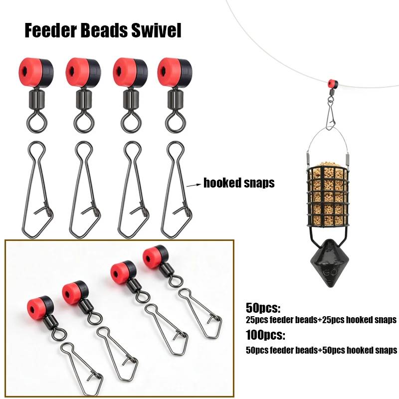 50pcs/100pcs Feeder Bead Link Swivels and Hooked Snaps, a Highly Practical Interlocking Accessory for Feeder Fishing