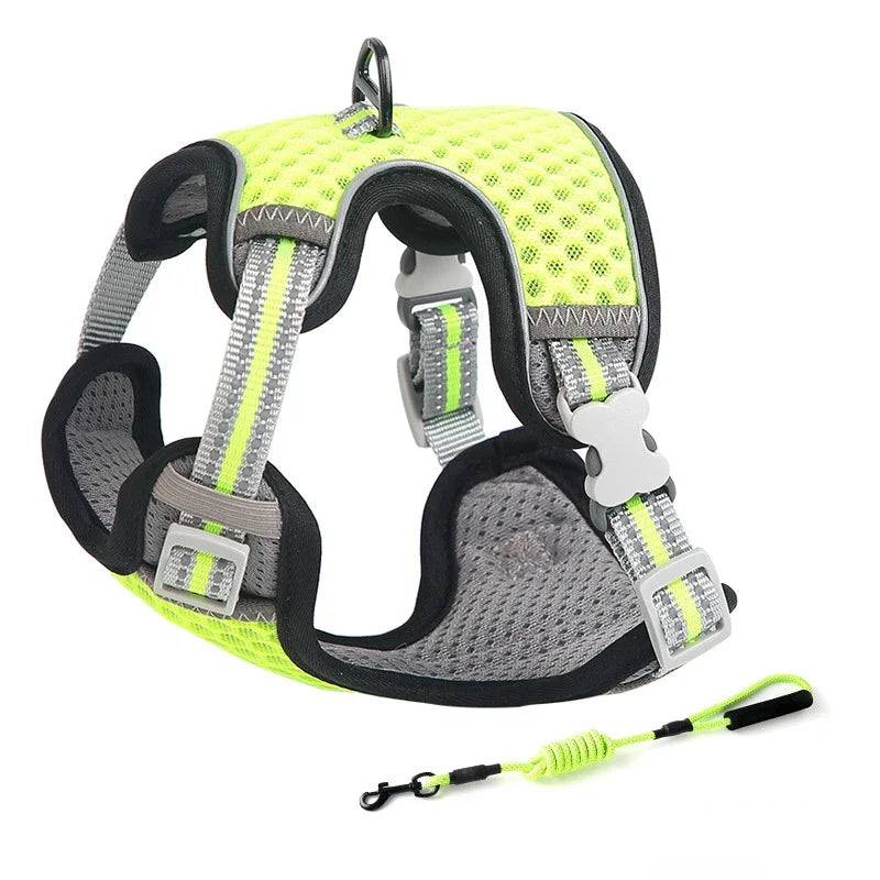 Reflective Cat Harness and Leash Set - Escape Proof, Adjustable Walking Harness - Yellow / S (S)