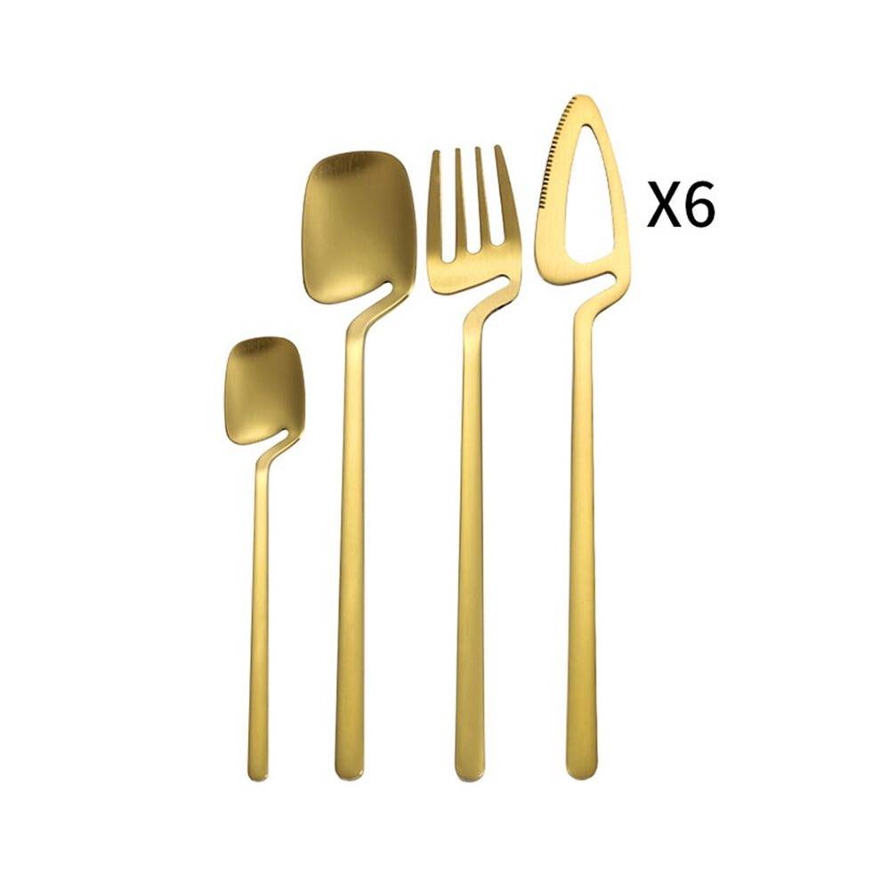 24Pcs Stainless Steel Flatware Cutlery Set Matte Knife Fork Spoon Teaspoon Dining & Kitchen Use Hanging Tableware Set