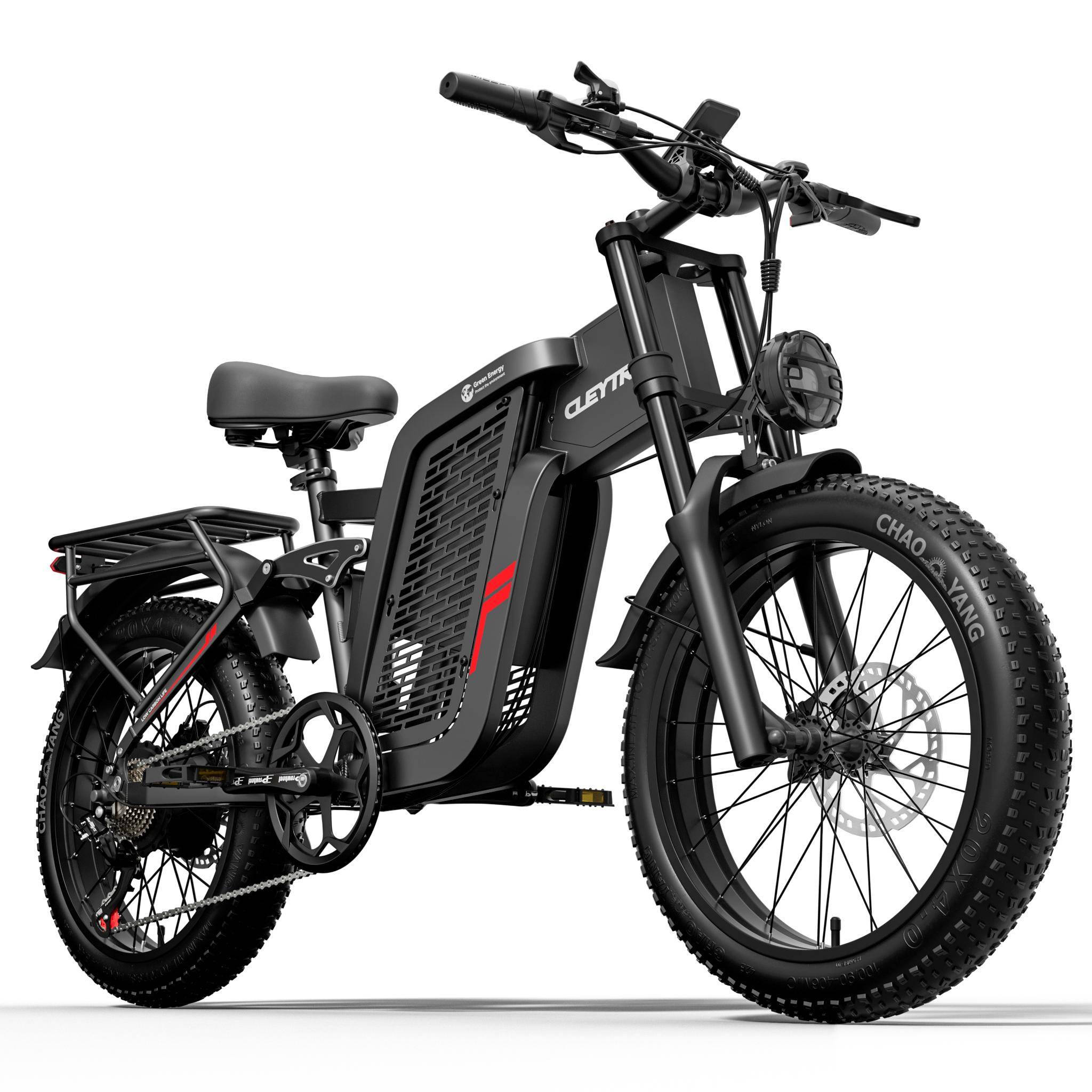 TIFGALOP adult electric bicycle, 2000W powerful dual motor, 52V 24Ah lithium-ion battery, 45-90 km range, 20-inch wide tires svart