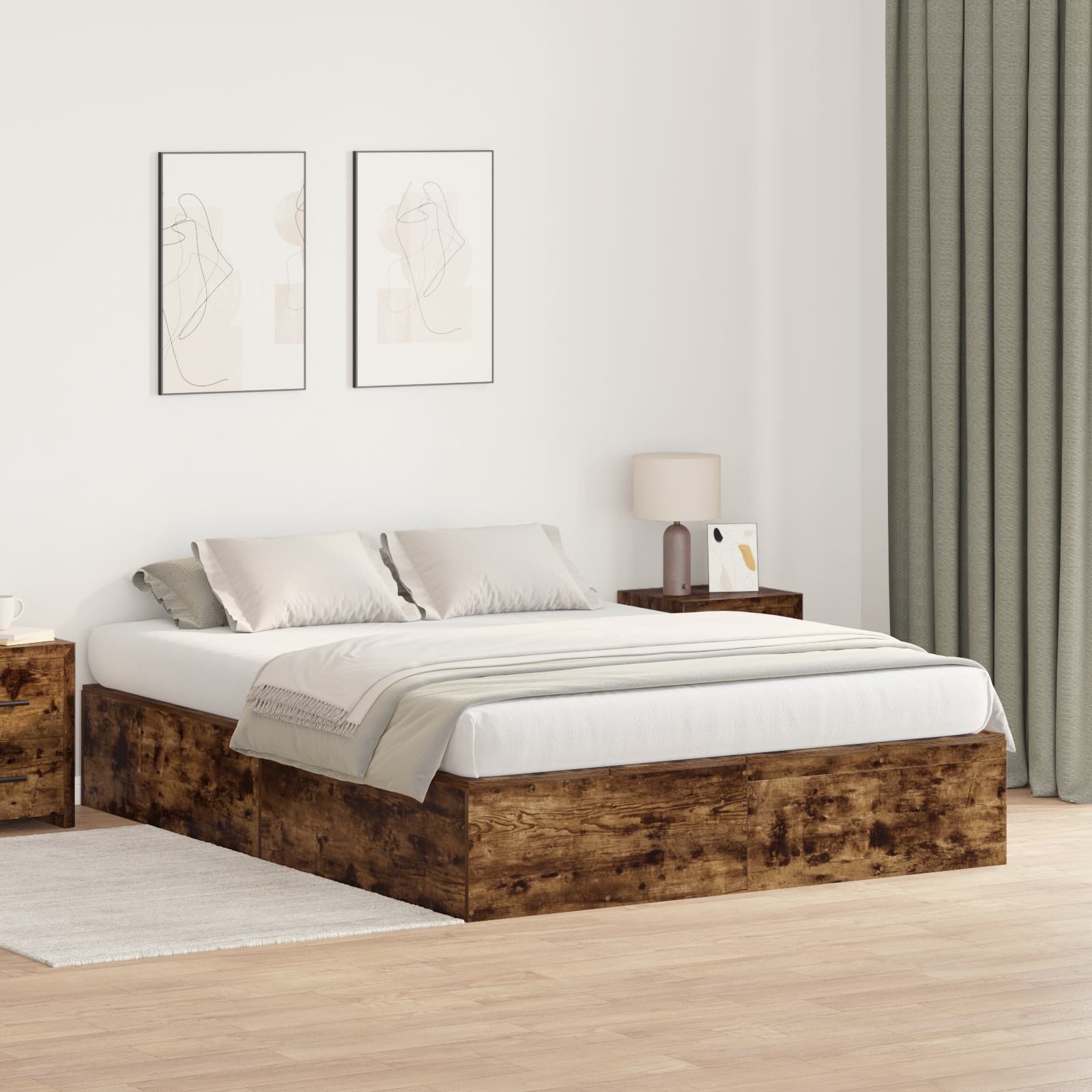 Sengestel Med Opbevaring Røget Eg 140 X 190 Cm Konstrueret Træ