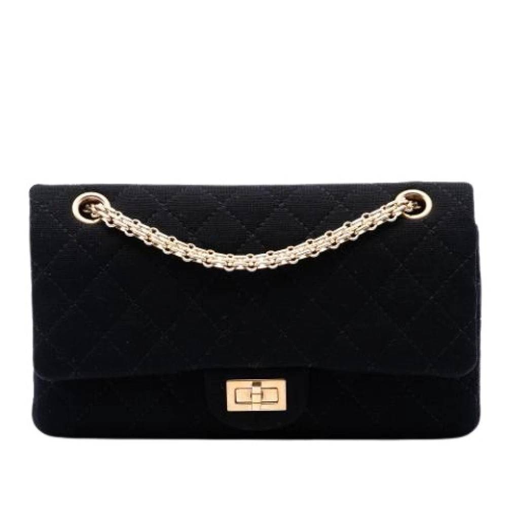 Chanel Vintage Pre-owned Quilted Jersey Double Flap Skuldertaske - Vintage - Dame - Sort - ONE SIZE - Uld