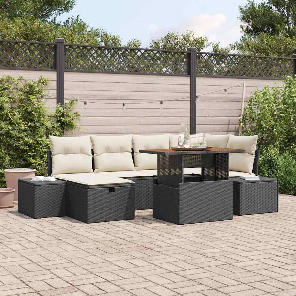 Havesofa Sæt 7 stk. Sort polyrattan
