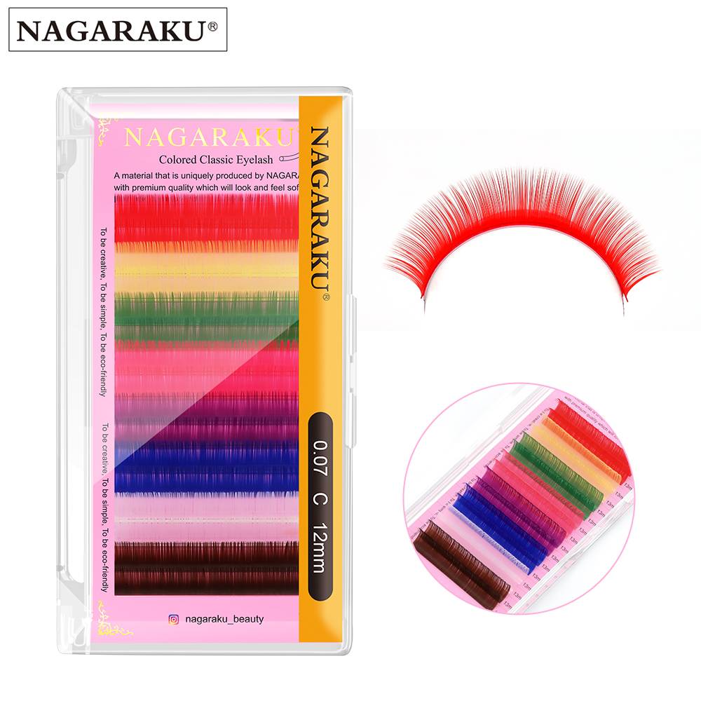NAGARAKU Mix Color Eyelashes Make up High Quality Soft Natural Synthetic Mink Rainbow Eyelash Extension Supplies 8 Colors Mix