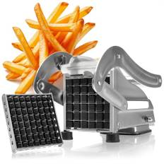 COM-FOUR® pommes frites - Potatisskärare i rostfritt stål - Press med 2 skär - Frukt-, grönsaks- och ostskärare, tål diskmaskin (Edelstahl + Saugnapf)