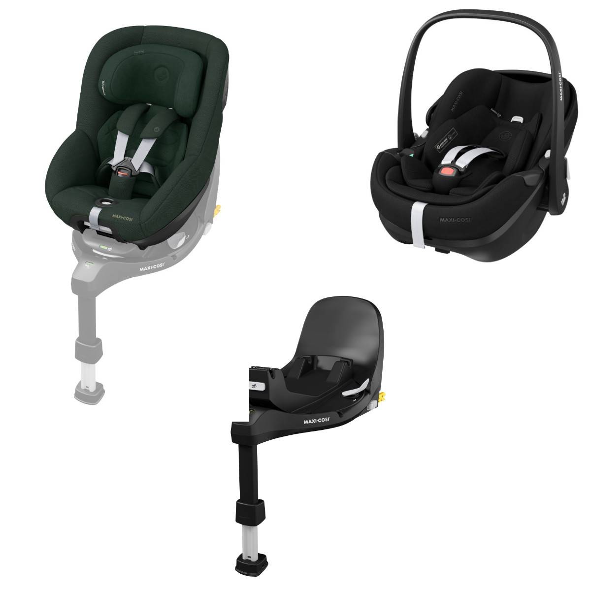 Maxi Cosi 360 Pro Bundle, Pearl 360 Pro - Pebble 360 Pro2 - FamilyFix - Authentic Green