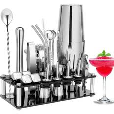 Cocktail Shaker Sæt, Boston Rustfrit Stål Bartender Sæt Med Akrylholder & Cocktailopskriftsbog