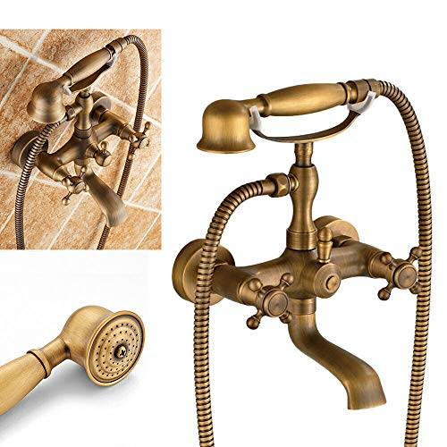 Badkarskran, badkarsarmatur retro mässing badkar blandare med handdusch väggmonterad vattenkran badrum dusch beslag set